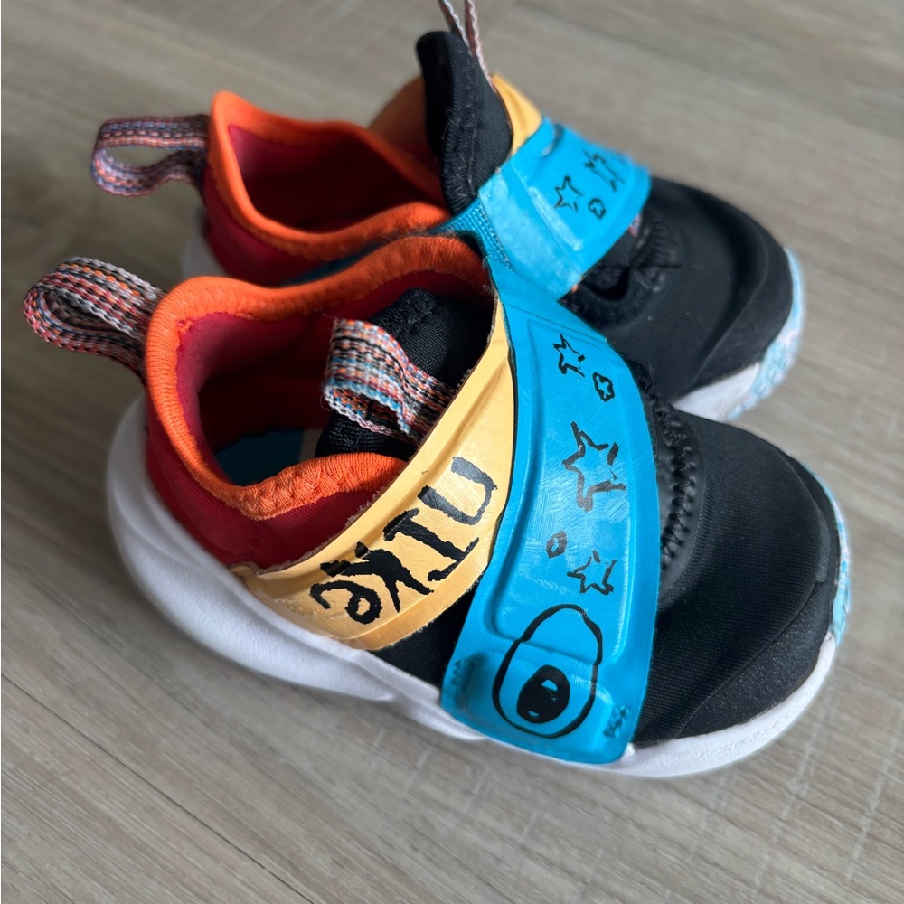 Nike Kids Casual Slip-On Sneakers - Black, Blue & Orange 4c